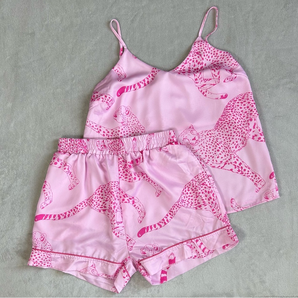 Peach Love California Fashion V Neck Tiger Cheetah Print Sling Home Pajamas Set - Picture 5 of 15